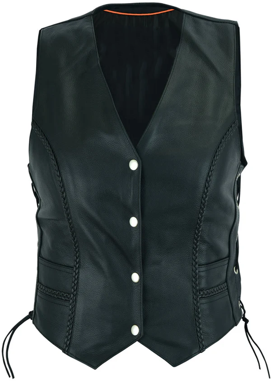 Women's Braided Genuine Leather Motorcycle Vest
