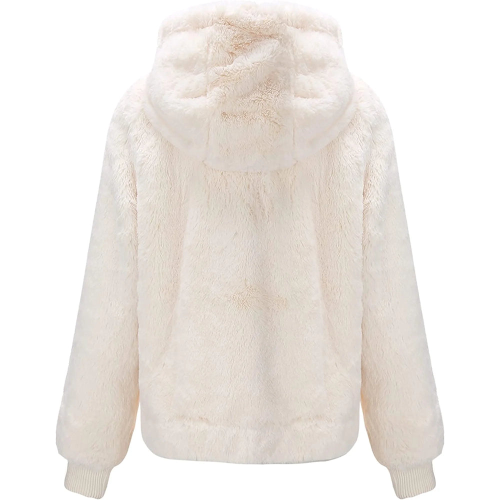 Women's Short Faux Fur Shearling Fleece Jacket – White