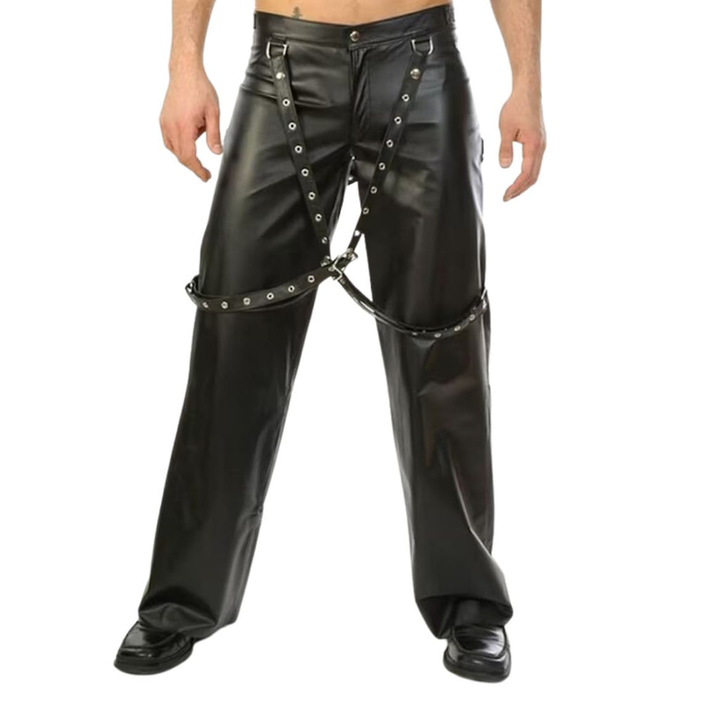 Adornica Men's Black Genuine Leather Motorcycle Pants