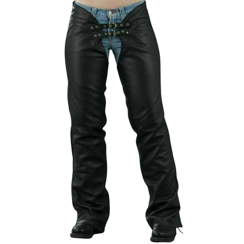 Horza Women's Black Genuine Leather Motorcycle Chaps