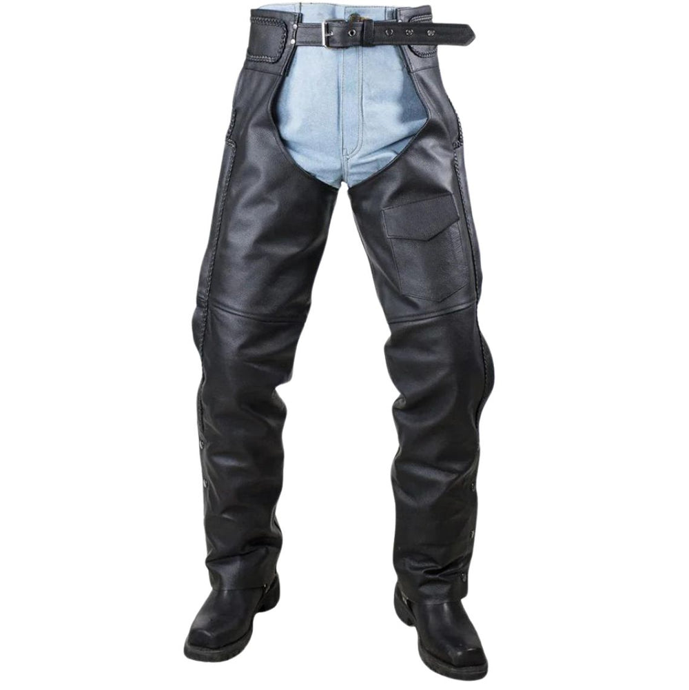 Road Master Men's Black Leather Motorcycle Chaps