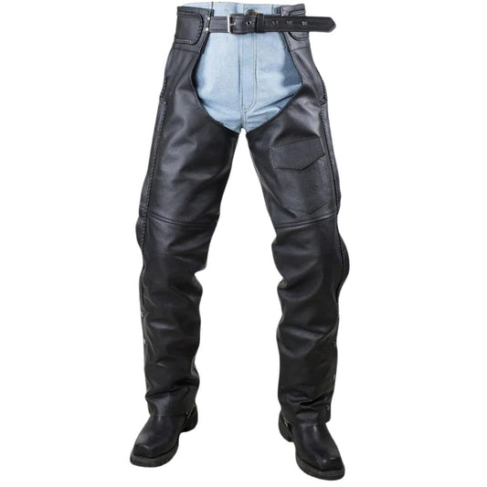 Road Master Men's Black Leather Motorcycle Chaps