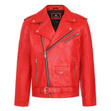 Men’s Authentic Red Leather Biker Jacket
