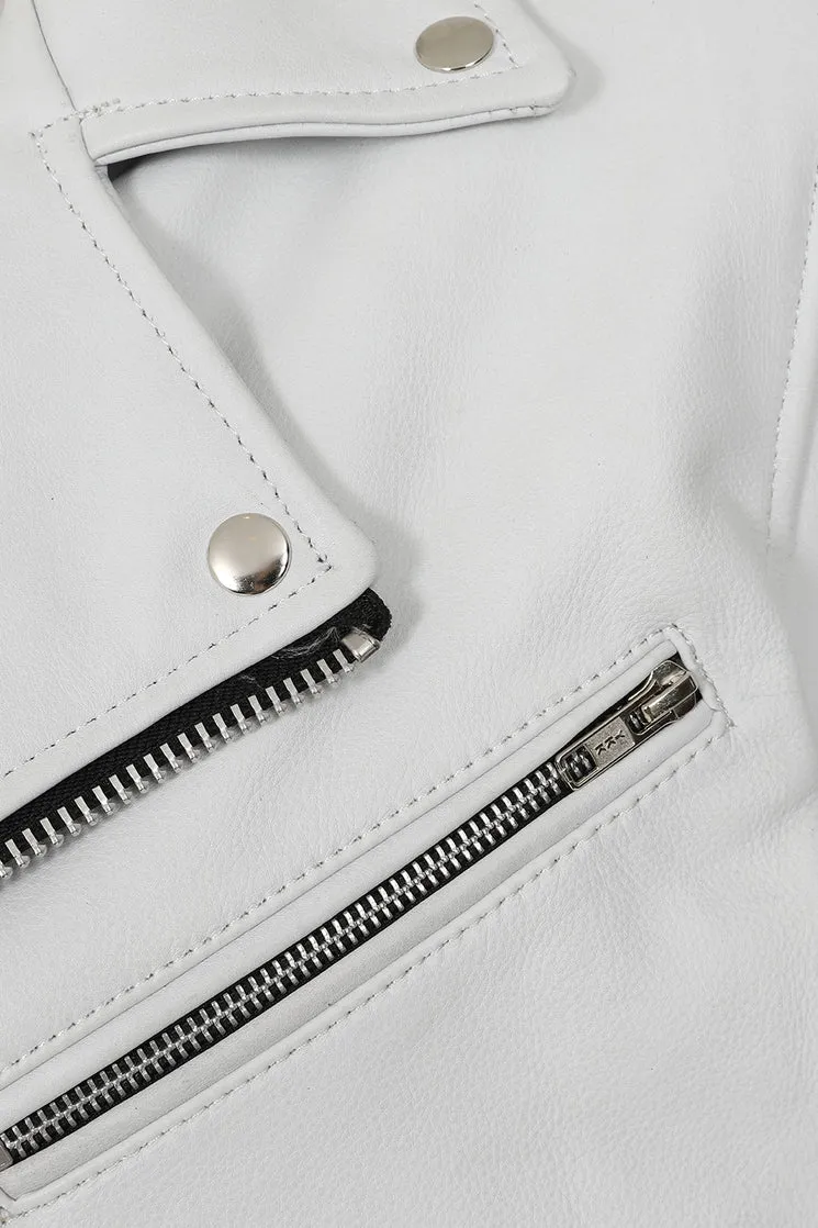 Men’s White Genuine Leather Biker Jacket – Classic Design
