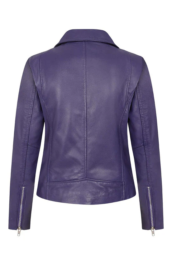 Women’s Purple Biker Leather Jacket – Premium Leather