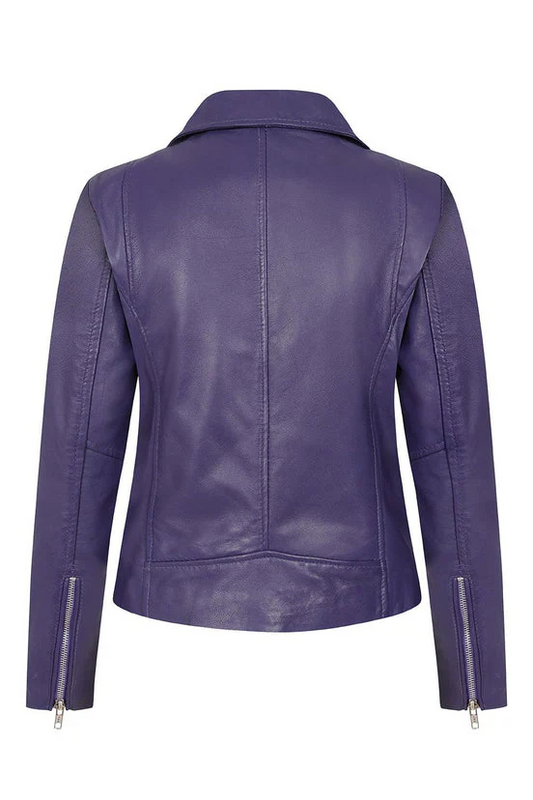 Women’s Purple Biker Leather Jacket – Premium Leather