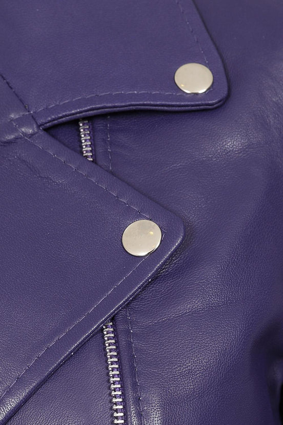 Women’s Purple Biker Leather Jacket – Premium Leather