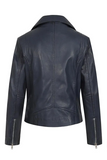 Women’s Sleek Navy Blue Leather Moto Jacket – Stylish