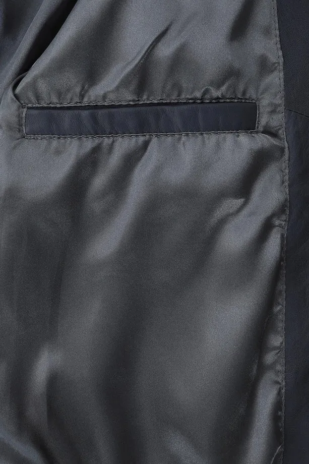 Women’s Sleek Navy Blue Leather Moto Jacket – Stylish