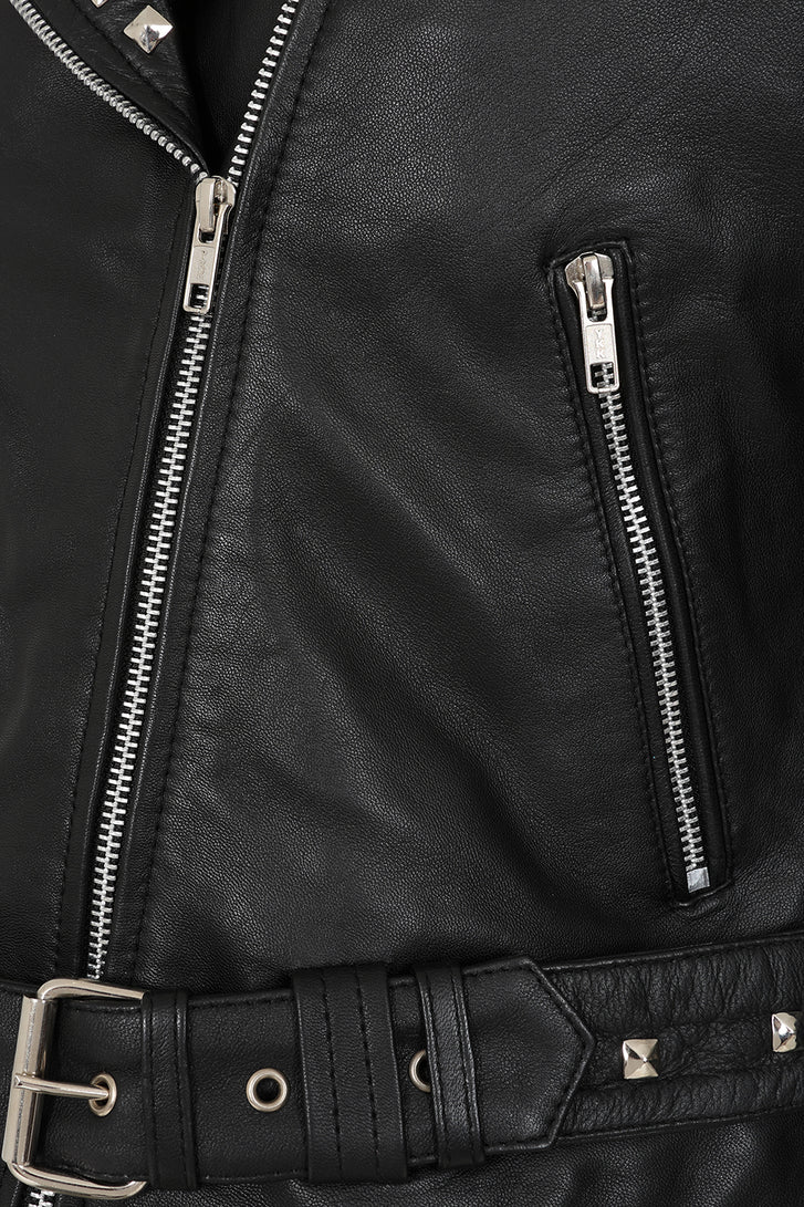 Women's Bold Cropped Black Biker Leather Jacket