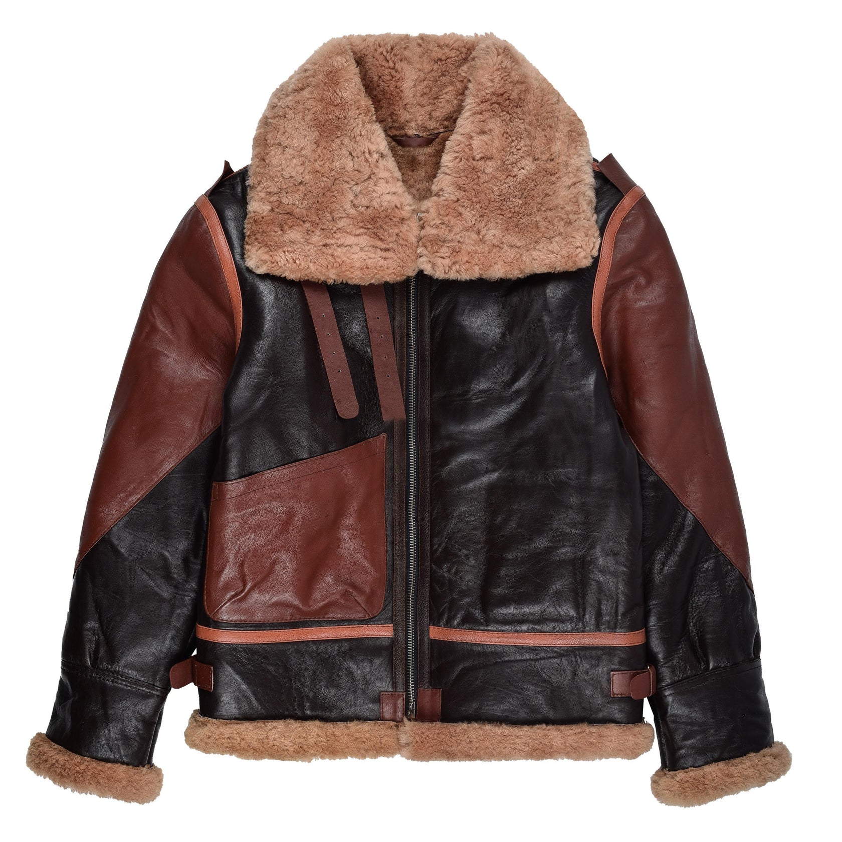 Men's Black RAF Aviator Airforce Sheepskin Shearling Leather Jacket