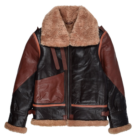 Men's Black RAF Aviator Airforce Sheepskin Shearling Leather Jacket