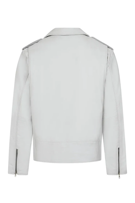 Men’s White Genuine Leather Biker Jacket – Classic Design