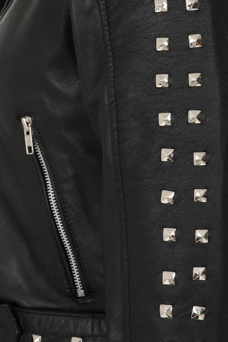 Women's Bold Cropped Black Biker Leather Jacket