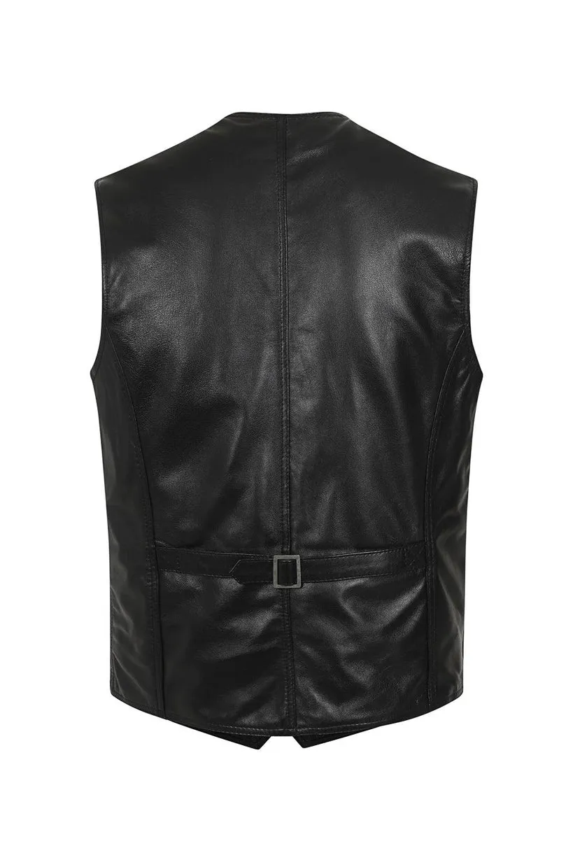 Men’s Classic Black Leather Waistcoat – Timeless Style