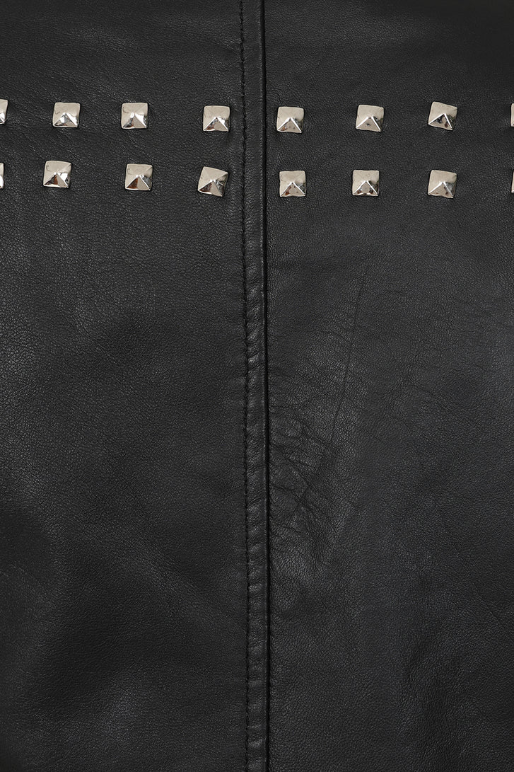 Women's Bold Cropped Black Biker Leather Jacket