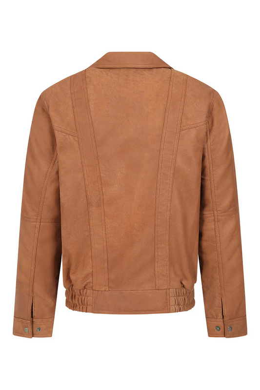 Men's Genuine Tan Leather Jacket - Classic Bomber Regular Fit