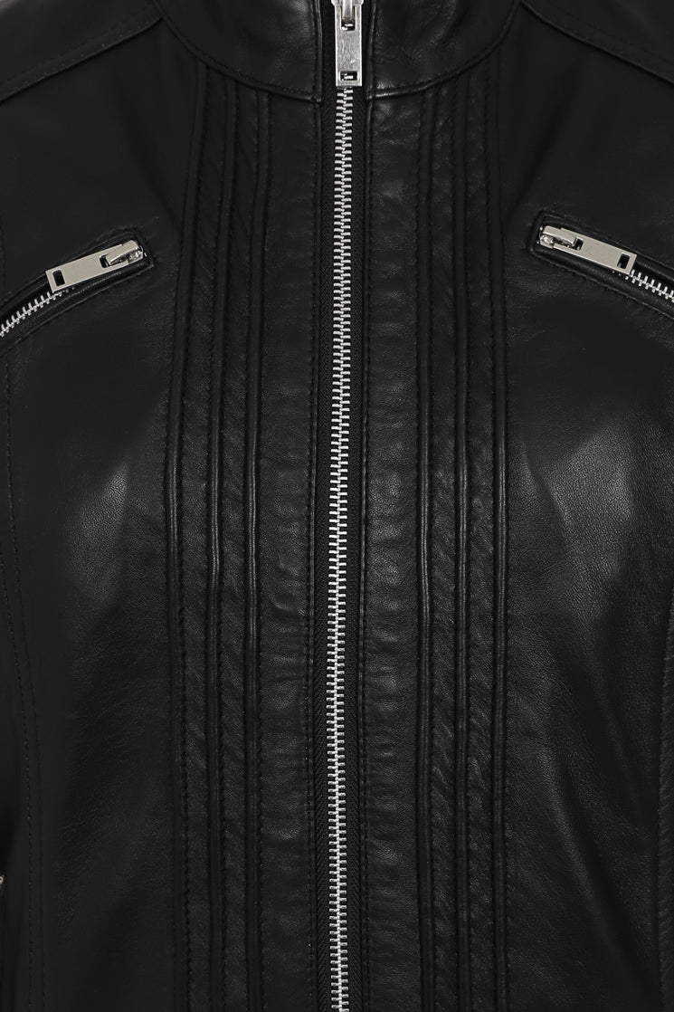 Stand Collar Leather Motorcycle Jacket