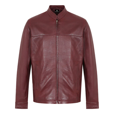 Men's Maroon Red Genuine Leather Motorcycle Jacket