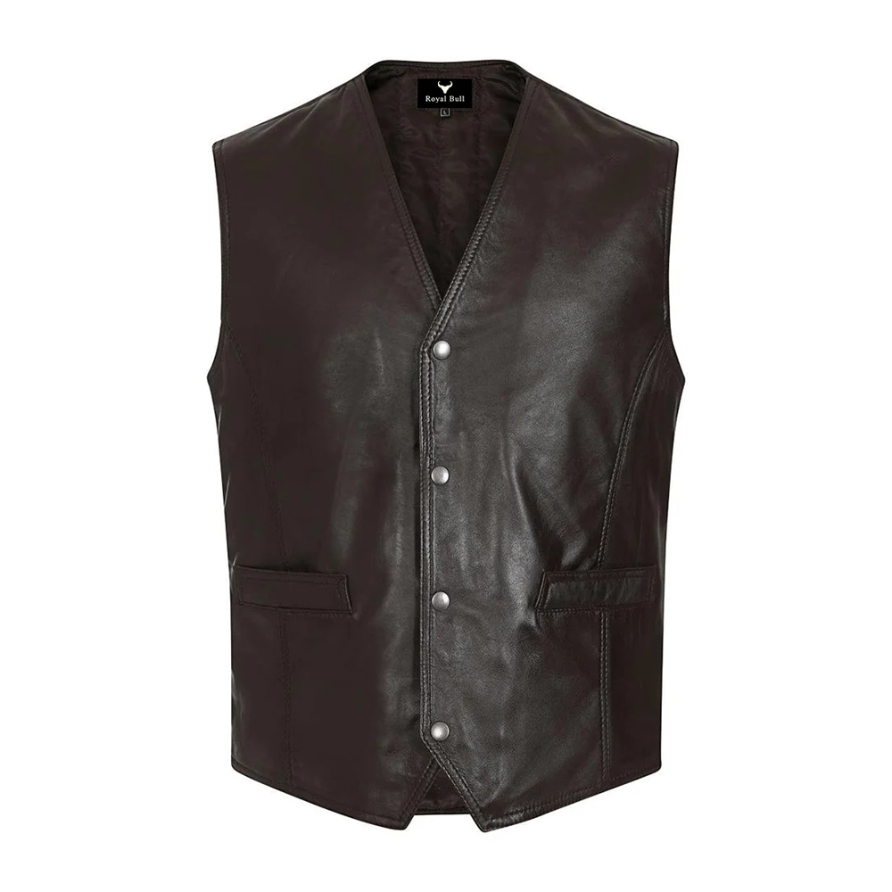 Mens Leather Waistcoat Gilet Formal Classic Brown - Real Leather