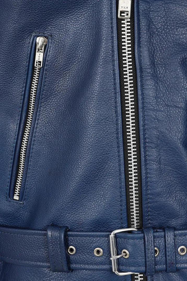 Genuine Blue Leather Biker Jacket for Men – Classic Authentic Design