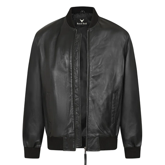 Men’s Black Leather Bomber Jacket – Modern Edge