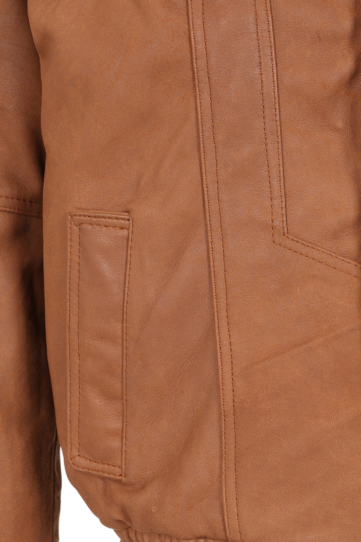 Men's Genuine Tan Leather Jacket - Classic Bomber Regular Fit