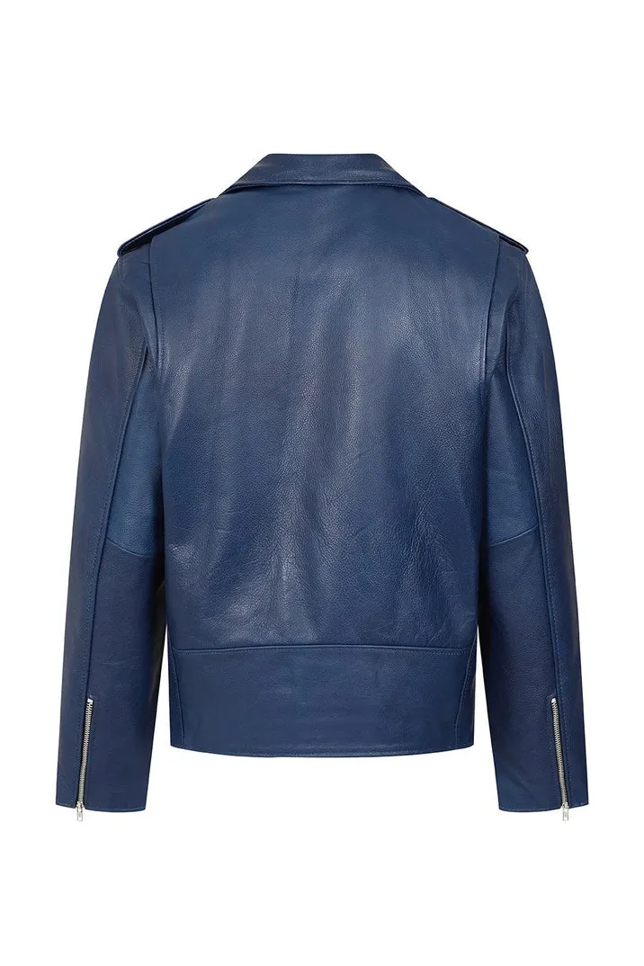 Genuine Blue Leather Biker Jacket for Men – Classic Authentic Design