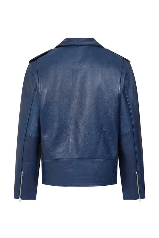 Genuine Blue Leather Biker Jacket for Men – Classic Authentic Design