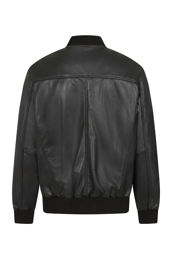 Men’s Black Leather Bomber Jacket – Modern Edge