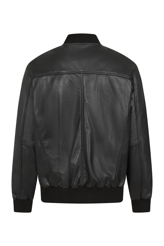 Men’s Black Leather Bomber Jacket – Modern Edge