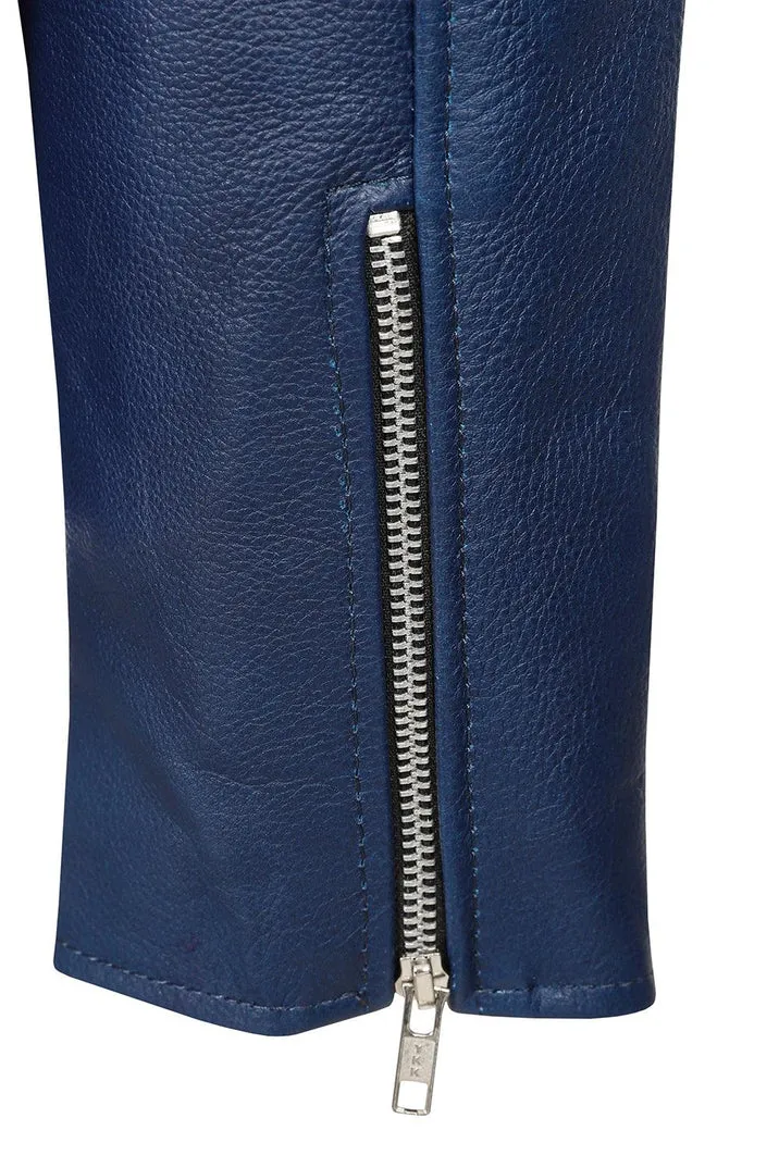 Genuine Blue Leather Biker Jacket for Men – Classic Authentic Design