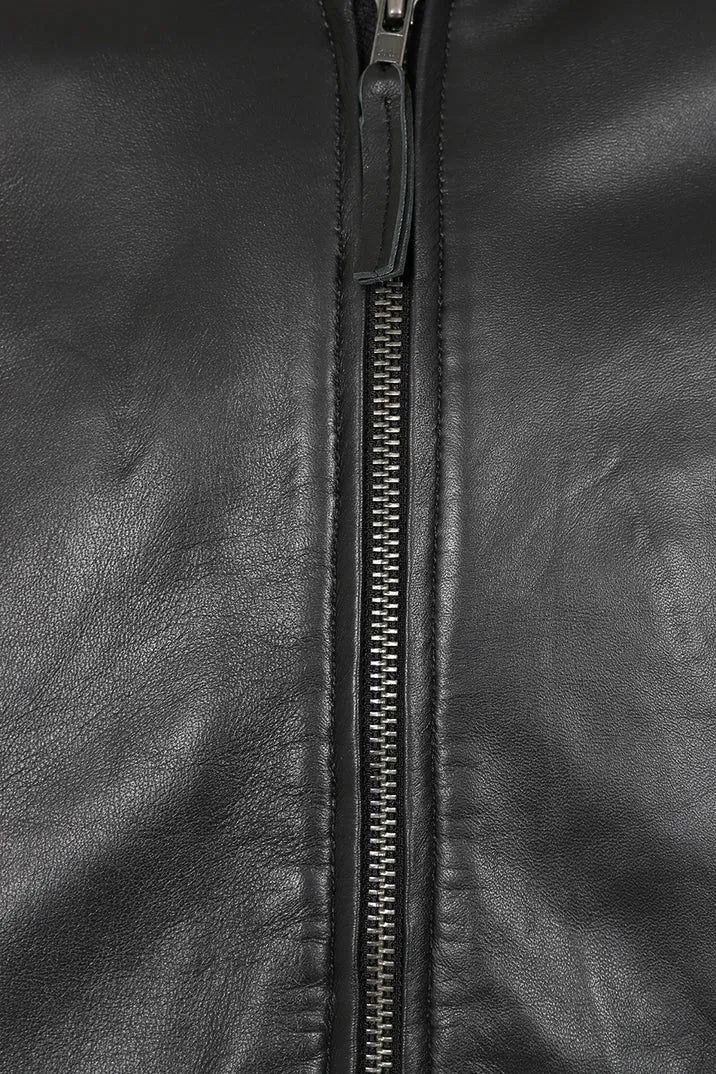 Men’s Black Leather Bomber Jacket – Modern Edge