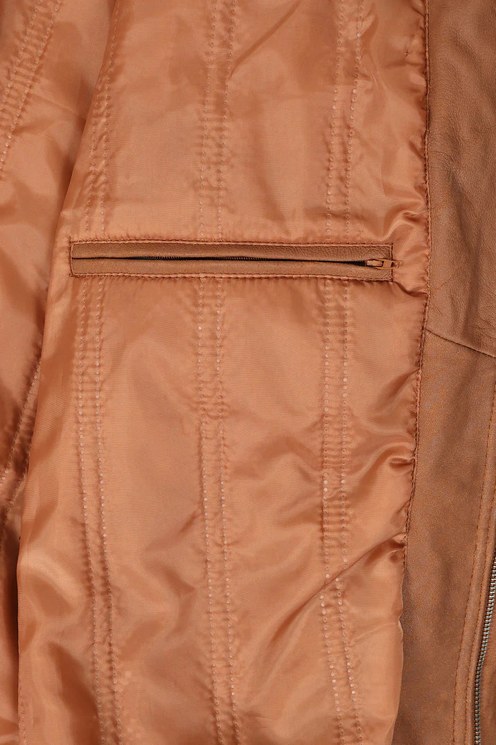 Men's Genuine Tan Leather Jacket - Classic Bomber Regular Fit