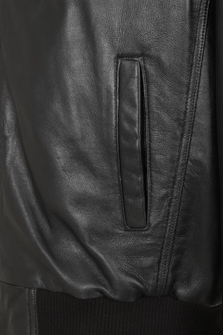 Men’s Black Leather Bomber Jacket – Modern Edge