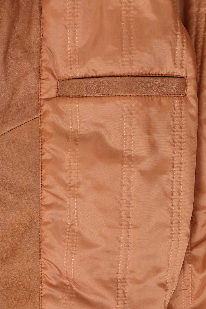 Men's Genuine Tan Leather Jacket - Classic Bomber Regular Fit