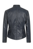 Womens Navy 'Sky' Blue Leather Biker Jacket with Plenty of Style and Nicely Fitted