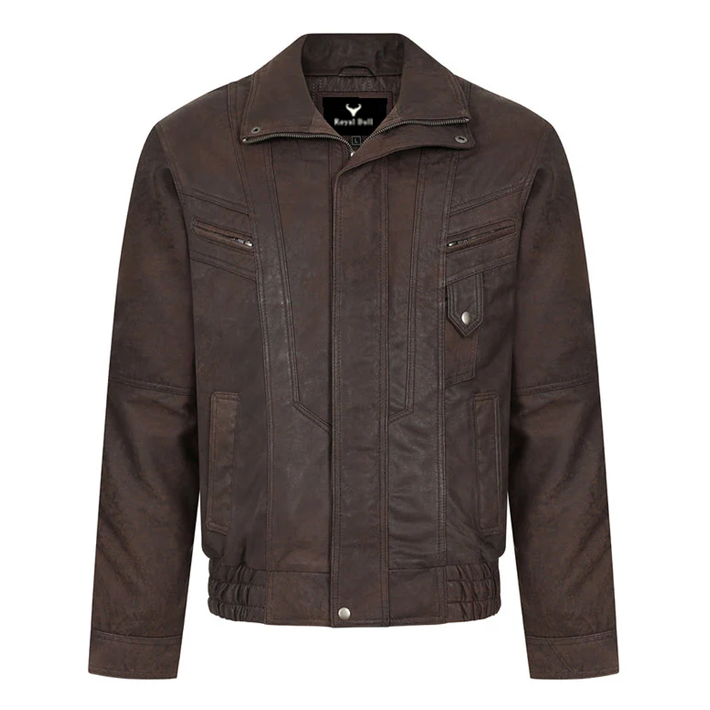 Men’s Timeless Dark Brown Real Leather Blouson Jacket