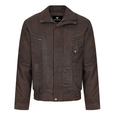Men's Dark Brown Real Leather Classic Blouson Jacket