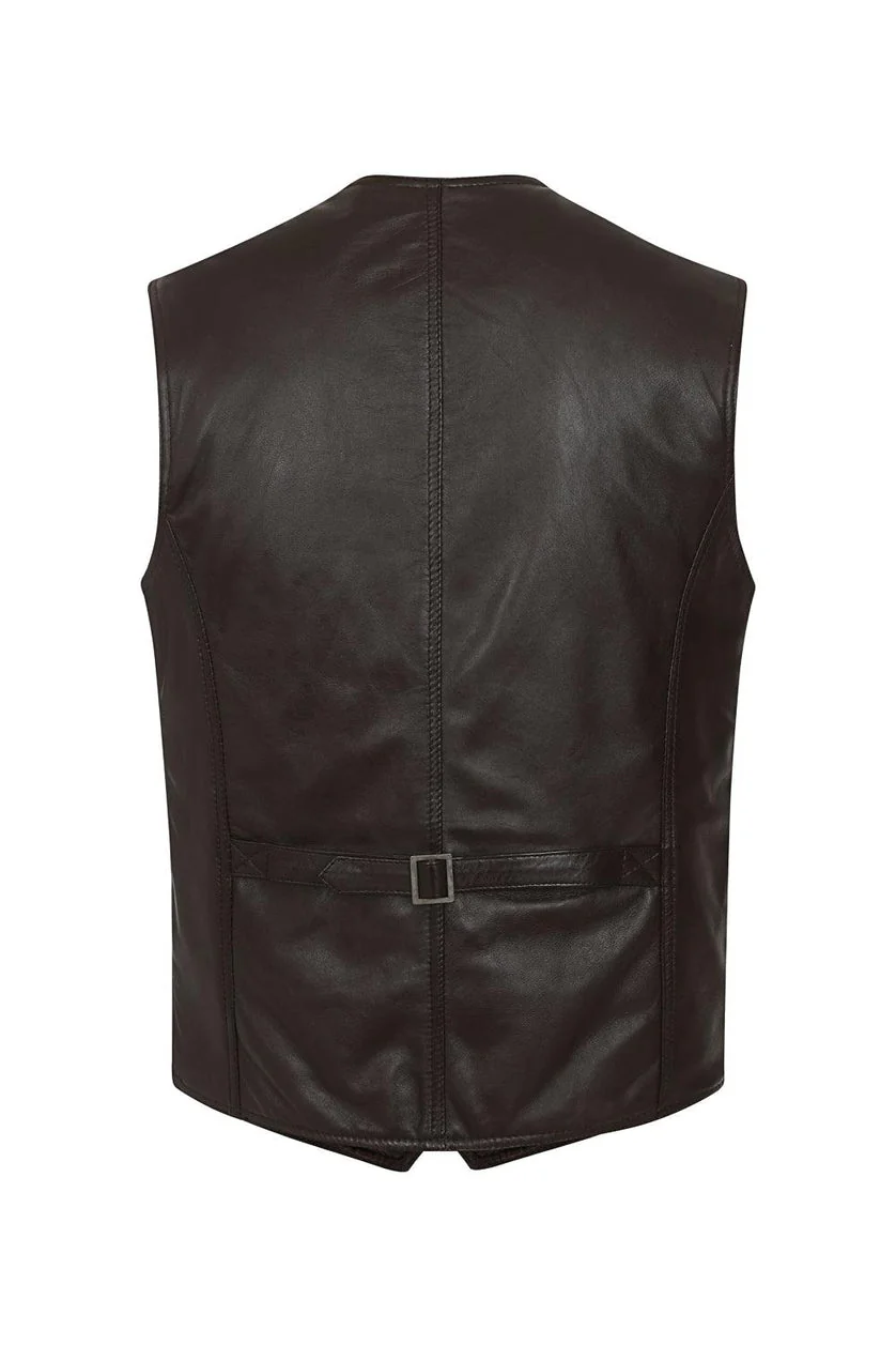 Mens Leather Waistcoat Gilet Formal Classic Brown - Real Leather