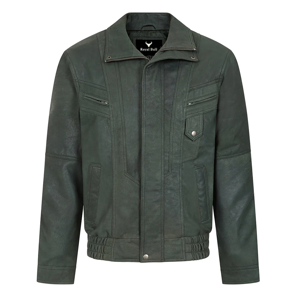 Men's Buff Green Real Leather Classic Blouson Jacket