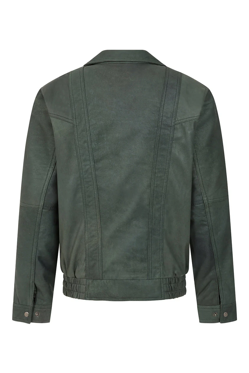 Men's Buff Green Real Leather Classic Blouson Jacket