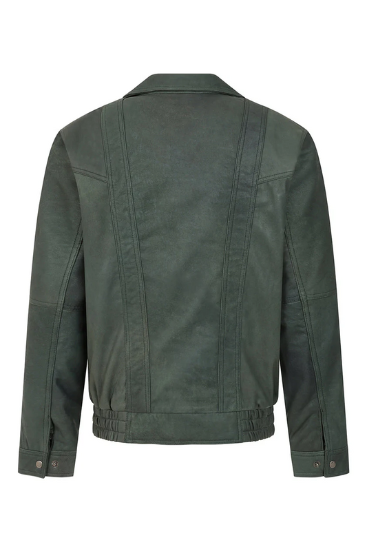 Men's Buff Green Real Leather Classic Blouson Jacket