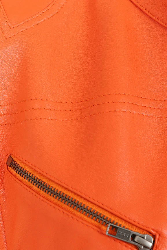 Women's Orange Leather Biker Jacket