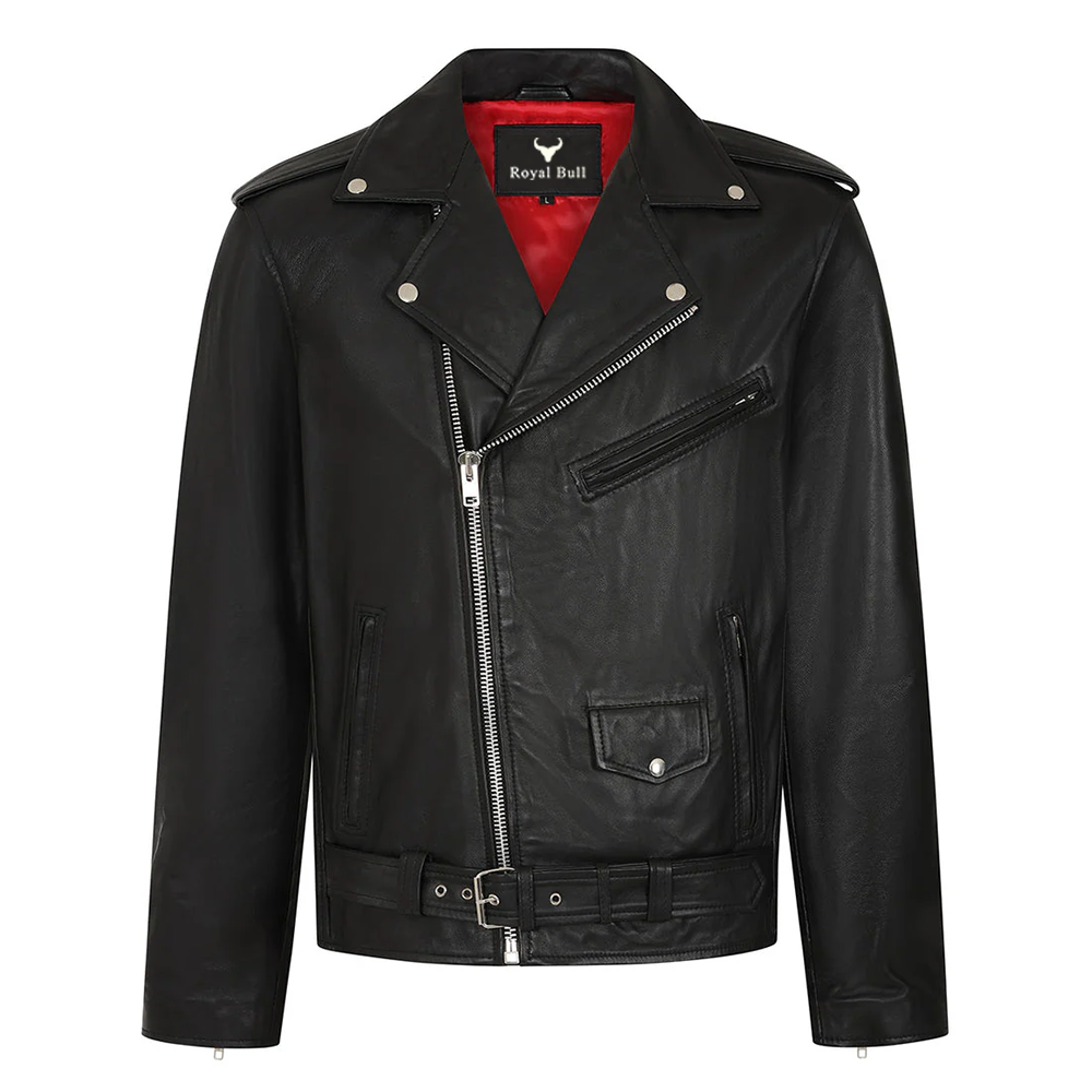 Men’s Black Leather Biker Jacket – Genuine Quality