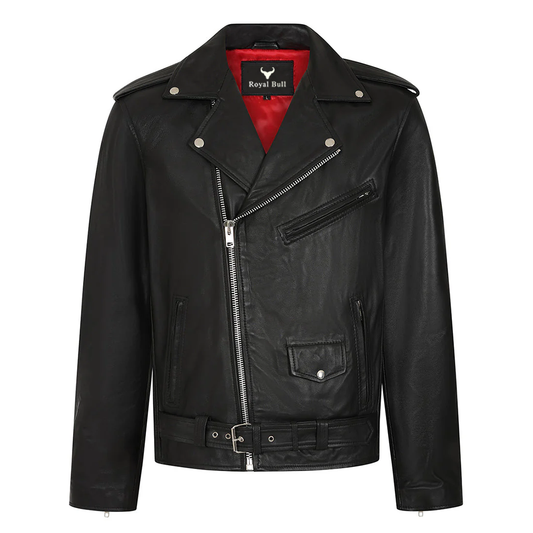 Men’s Black Leather Biker Jacket – Genuine Quality