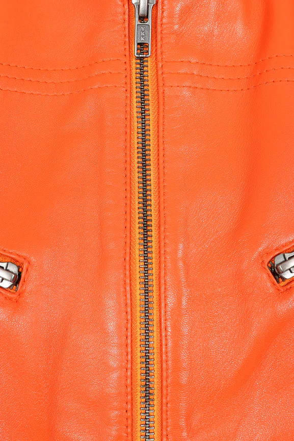 Women's Orange Leather Biker Jacket