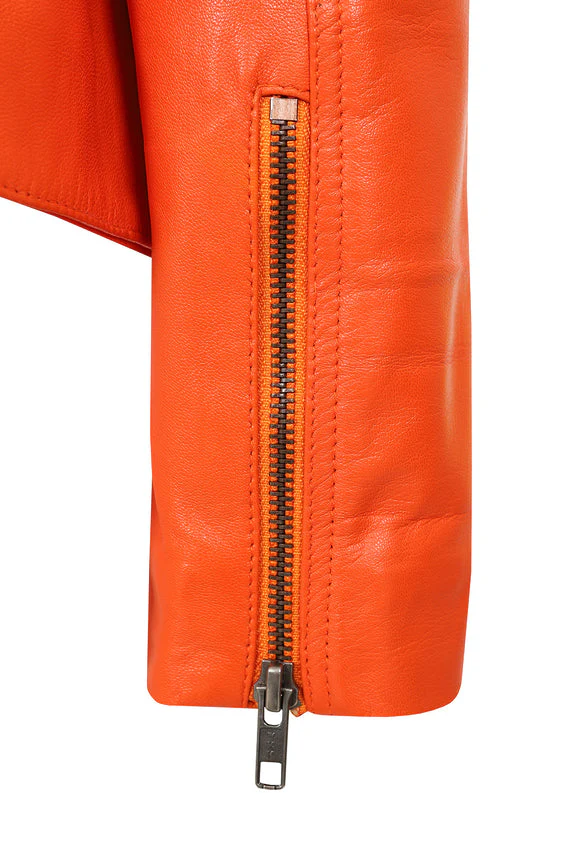 Women's Orange Leather Biker Jacket