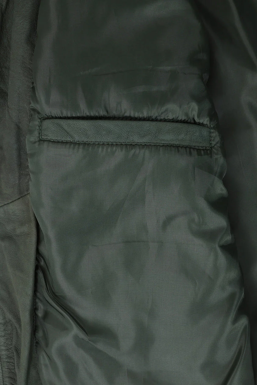 Men's Buff Green Real Leather Classic Blouson Jacket