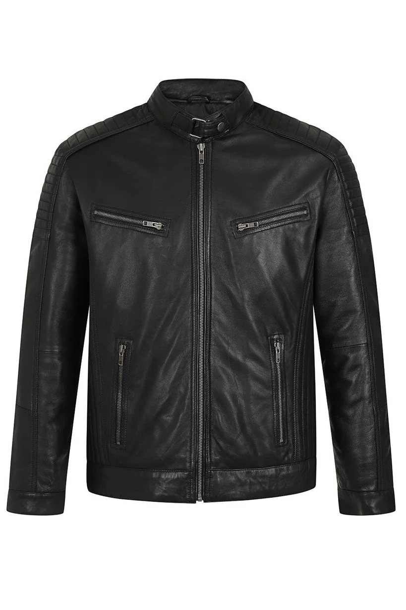 Men’s Black Real Leather Biker Jacket - Refined Style